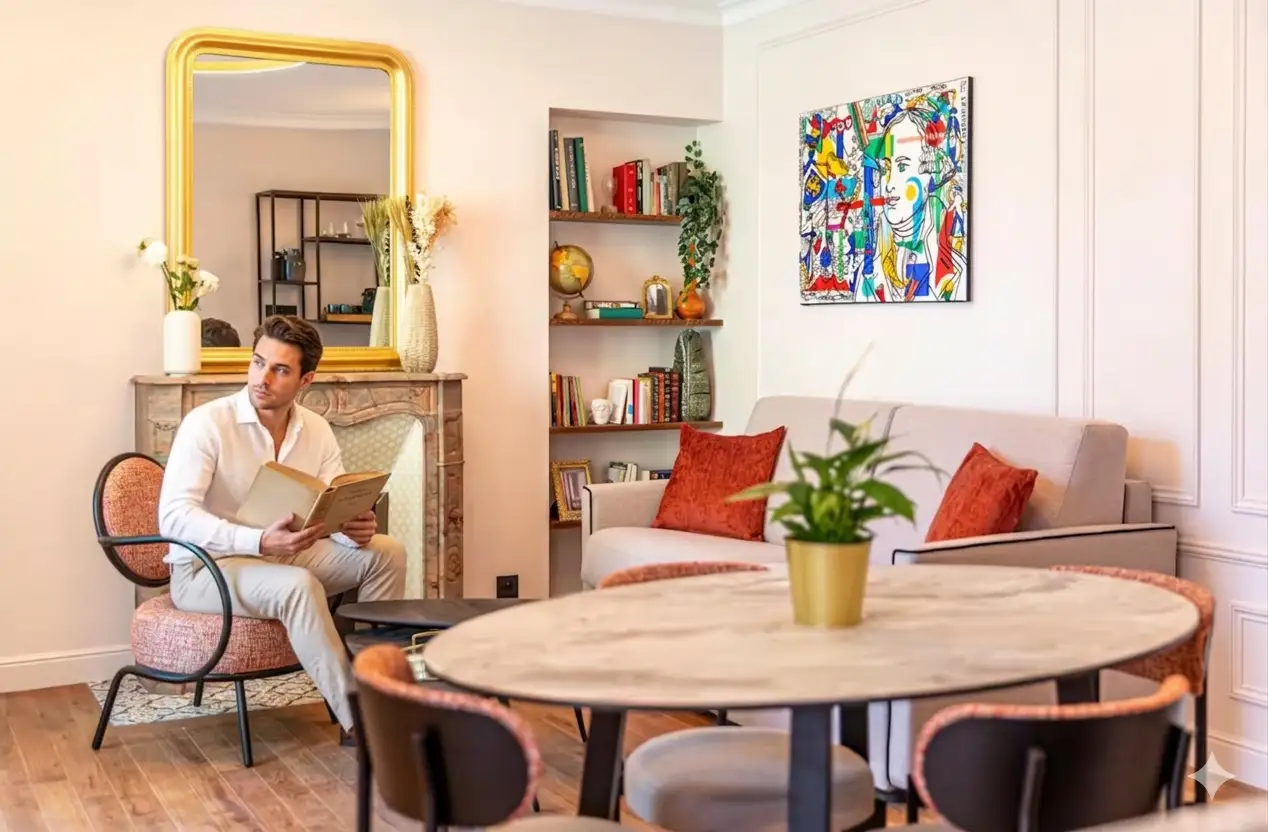 Before removing a person from an apartment living room listing photo